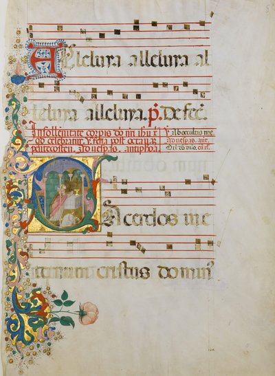 Manuskriptblad med fejring af en messe i en indledende S..., anden halvdel af 1400-tallet. af Master of the Riccardiana Lactantius