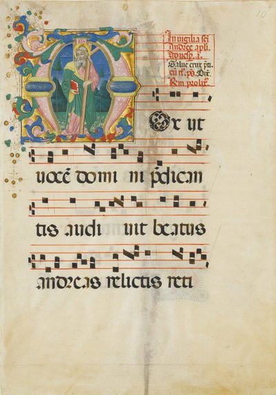 Manuskriptblad med Andreasfesten i en indledende M..., anden halvdel af 1400-tallet. af Master of the Riccardiana Lactantius