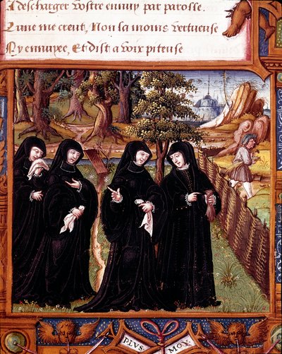 Repræsentation af dronningen af Navarra Margarita af Angoulema (1492-1549) taler med sine ledsagere. Side taget fra manuskriptet "" La coche ou Debat d