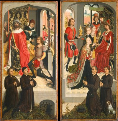 Abners sendebud før David, Dronningen af Saba, der bringer gaver til Salomon..., ca. 1480. af Master of the Saint Barbara Legend