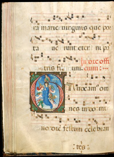Jomfruens antagelse, f.72v fra et gradvist, sent 1400-tal (blæk, tempera og bladguld på pergament) af Master of the Saluces Hours (attr. to)