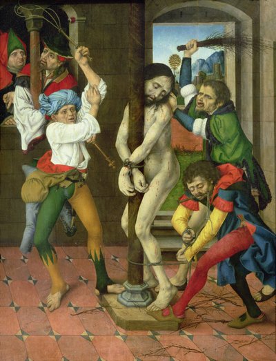 The flagellation of Christ, sidepanel af passionens altertavle (olie på panel) af Master of the Strache Altar