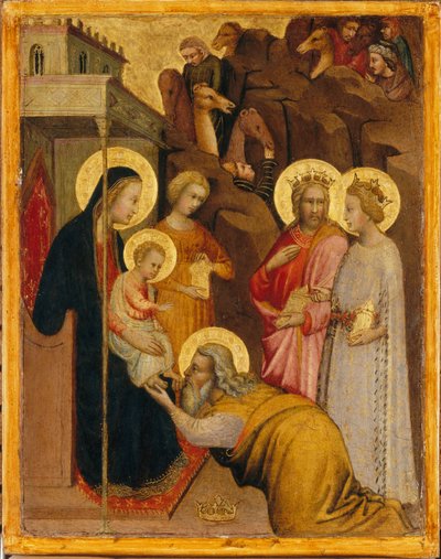 The Adoration of the Magi, ca. 1400-10 (æggetempera og guld på træpanel) af Master of the Straus Madonna