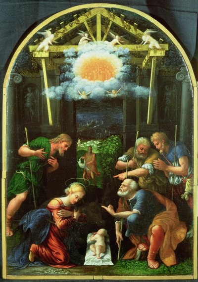 Hyrdernes tilbedelse (olie på panel) af Master of the Twelve Apostles