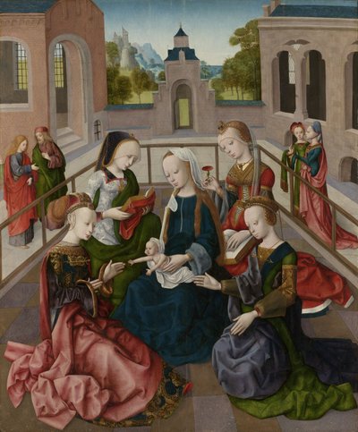 Jomfruen og barnet med fire hellige jomfruer, ca. 1495-1500 af Master of the Virgo Inter Virgines