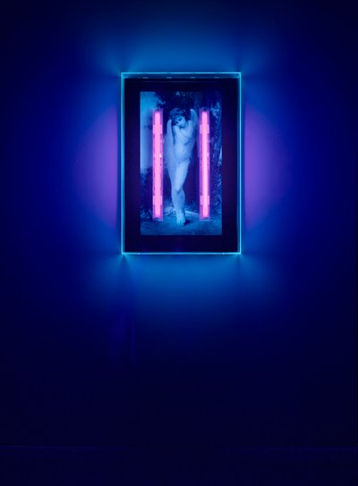 Ultraviolet Angel, 2008 (Ultraviolet blæk på plexiglasboks, 2 ultraviolette neonlys) af Mat Collishaw