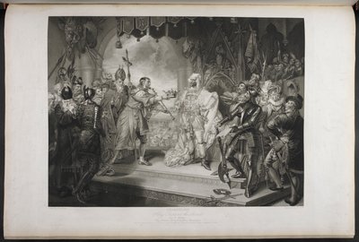 Kuningas Richard toinen. näytös IV. Kohtaus I. King Richard, Bolingbroke, York, Aumerle jne. Parlamenttitalossa, n. 1803 (kaiverrus) af Mather Brown