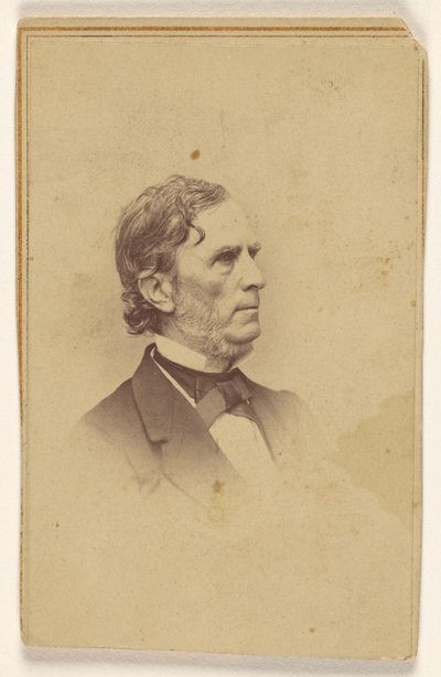 Uidentificeret mand med grånende skæg, uden overskæg, i profil, trykt i vignetstil af Mathew B. Brady