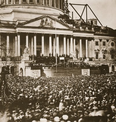 Indsættelse af præsident Lincoln, 4. marts 1861 (fotogravure) af Mathew B. Brady