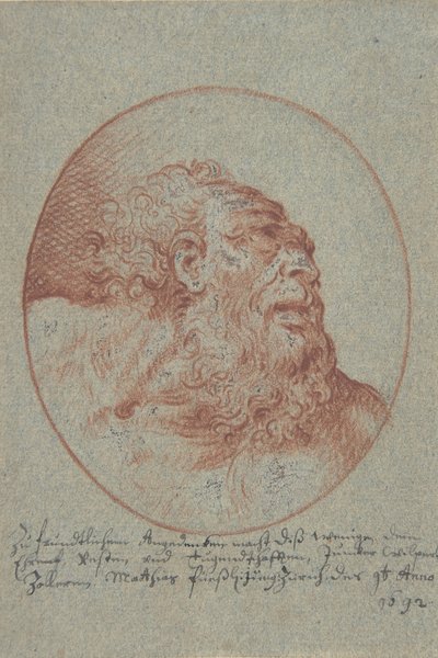 Hovedet af en skægget mand, der ser rigtigt ud, 1692. af Mathias Fussli