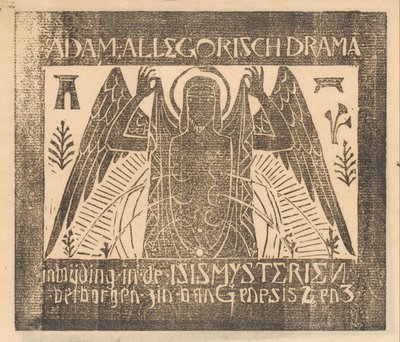 Bevinget figur med seks bryster Adam, Allegorisk drama (titel på objekt) af Mathieu Lauweriks (attributed to)