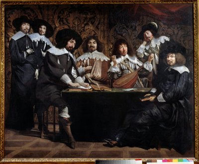 Amatørmøder eller akademi Genforening af kunstnere og intellektuelle. Maleri af Mathieu Le Nain (Lenain) (1607-1677) 1600-tallet søn. 1,16x1,46 m Paris musee du Louvre af Mathieu Le Nain