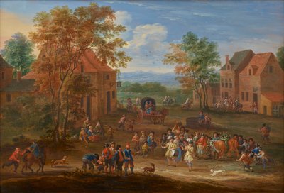 A Village Landscape, with the Procession of the Easter Ox, ca. 1650-90 (olie på panel) af Mathys Schoevaerdts