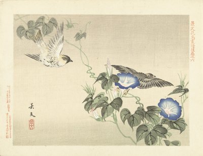 To fugle flyver af blå bindweed Blomster- og fugleskitser fra Keibun - del tre (serietitel) Keibun kacho gafu kohen (serietitel på objekt) af Matsumura Keibun