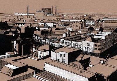 Croydon View, 2016 (akrylblæk på plade) af Matt Bannister