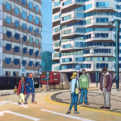 East Croydon, 2016 (blandede medier på panel) af Matt Bannister
