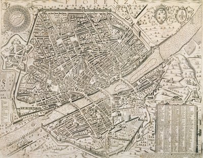 Kort over Firenze, 1595 af Matteo Florimi