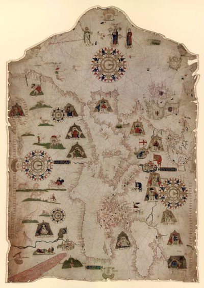 Kort over Middelhavet, Sortehavet og Vesteuropas og det nordvestlige Afrikas kyster, ca. 1559 af Matteo Prunes