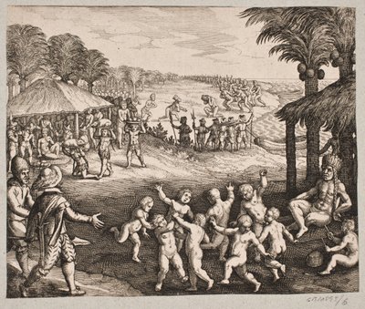Om de vildes servering af mad, tilberedelse af drikke og om deres danse for kongen af Matthäus Merian d.Æ.