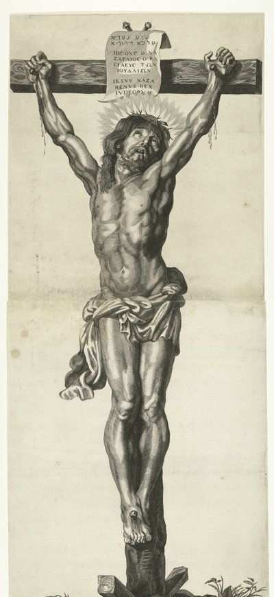 Kristus på korset Serie af Ecce Homo, Kristus korsfæstede, Jomfru Maria og Johannes Evangelisten af Mattheus Borrekens