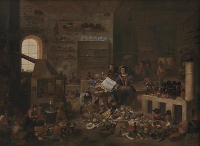 En alkymist i sit laboratorium af Mattheus van Helmont