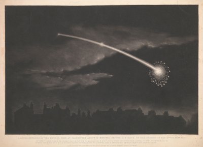 En gengivelse af meteoren set ved Paddington ca. 12 minutter før kl. 11 om aftenen den 11. februar 1850. af Matthew Cotes Wyatt