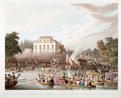 Udsigt over Themsen ved Brandenburgh House, Hammersmith, London, 1821 af Matthew Dubourg