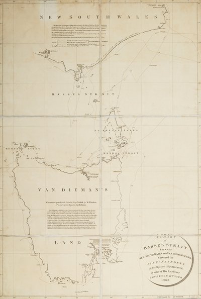 Et kort over Basses Straight mellem New South Wales og Van Diemans Land opmålt af Lieut. Flinders fra HMS 