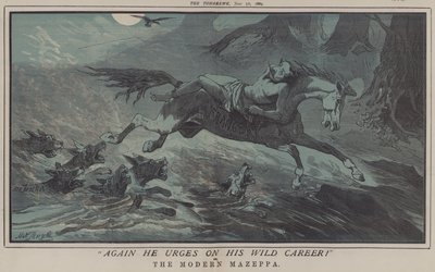 Igen opfordrer han til sin vilde karriere! eller, The Modern Mazeppa (farve litho) af Matthew