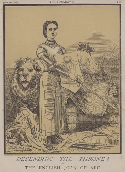Forsvar af tronen! eller, Den engelske Joan of Arc (farve litho) af Matthew