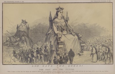 Gud bevare dronningen! eller, fortiden og fremtiden (farve litho) af Matthew