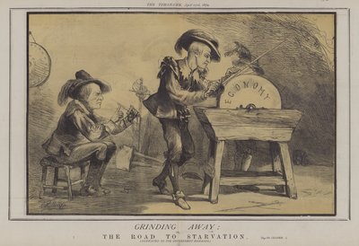 Slibning væk; eller, The Road to Starvation (farve litho) af Matthew