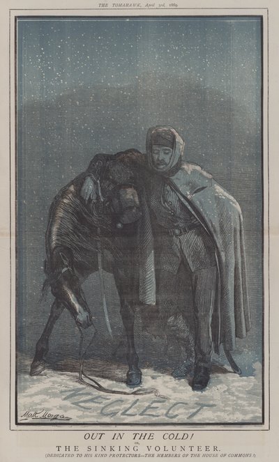 Ud i kulden! eller Den synkende frivillige (farve litho) af Matthew