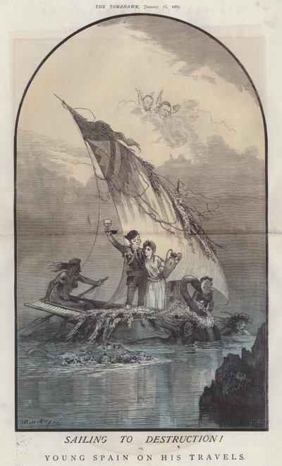Sejler til ødelæggelse! eller Young Spain on His Travels (farve litho) af Matthew
