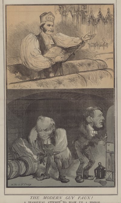 Den moderne fyr Faux! eller et djævelsk forsøg på at sprænge en biskop (farve litho) af Matthew