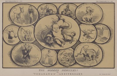 Den moderne Hercules! eller Tomahawks jubilæum (farve litho) af Matthew