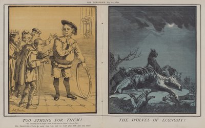 For stærk til dem! Økonomiens ulve! (farve litho) af Matthew