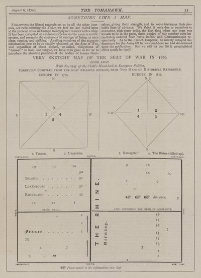 Meget skitseret kort over krigen i 1870 (farve litho) af Matthew