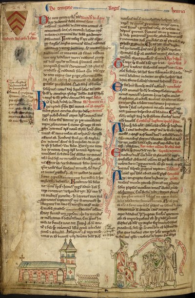 Royal 14C VII, f.138v Westminster Abbey and the Shrine of St. Edward; til højre, pave Innocentius IV ved koncilet i Lyon, illustration fra 