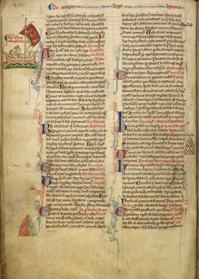 Royal 14 C. VII, f.116v Randtegning af kong Henrik III, der sejler over Den Engelske Kanal til Bretagne, med en del af den tilhørende tekst i forfatterens egen hånd, illustration fra 