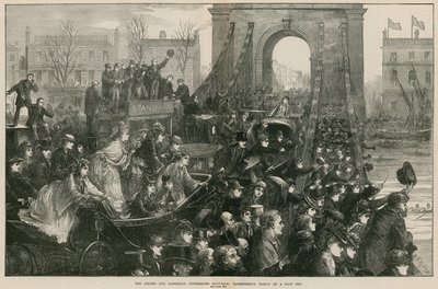Oxford og Cambridge Boat Race: Hammersmith Bridge på løbsdagen (gravering) af Matthew White Ridley