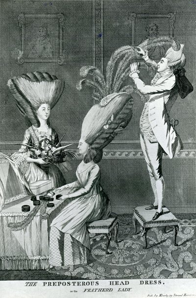 Den uhyggelige hovedbeklædning eller fjerdamen, 1776 af Matthew or Matthias Darly