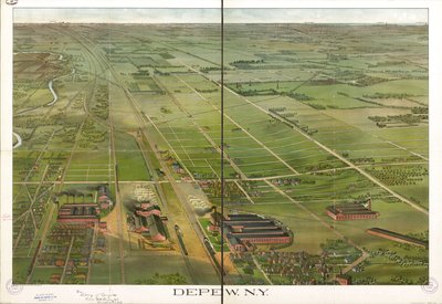 Fugleperspektiv. Orienteret med nord til højre. LC Panoramic maps (2. udgave), 555.1 Også tilgængelig via Library of Congress-webstedet som et rasterbillede. LC-kopi kommenteret med blæk. Stemplet på: Compliments Depew Improvement Co.; S. Jay Ohart, advoka af Matthews Northrup Company