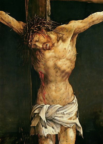 Kristus på korset, detalje fra det centrale korsfæstelsespanel i Isenheim-altertavlen, ca. 1512-15 (olie på panel) af Matthias (c.1480-1528) Grunewald