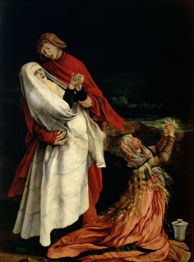 Jomfruen og Maria Magdalena ved foden af korset, detalje fra Isenheim-altertavlen, ca. 1510-15 (detalje af 3706) af Matthias (c.1480-1528) Grunewald