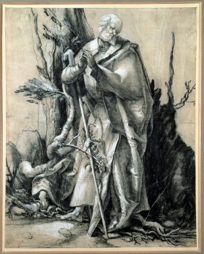 En helgen i et træstudium (blæktegning af Matthias (c.1480 1528) Grunewald