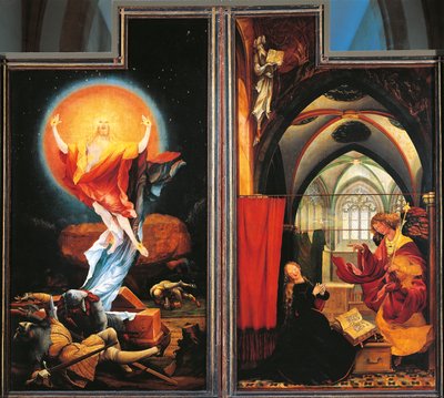 Kristi bebudelse og opstandelse, detalje fra Isenheim-altertavlen, ca. 1512-16 (olie på panel) af Matthias (c.1480 1528) Grunewald