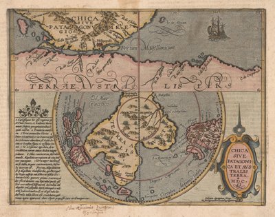 Chica sive Patagonica et Australis Terra Fra Geographical Handbook, 1600 af Matthias Quad