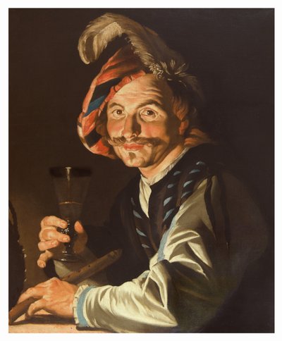 Fløjtespiller med et glas vin, ca. 1615-50 (olie på lærred) af Matthias Stom