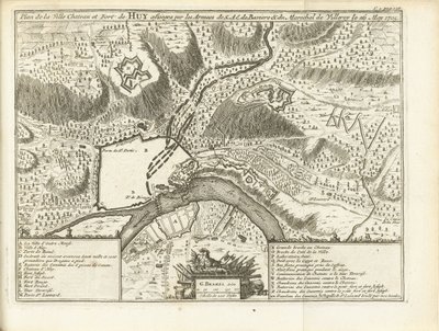 Beleg van Huy, 1705 Plan over byslottet og fortet Huy belejret af S.A.E. de Baviere & du Marechal de Villeroy le 26. maj 1705 (titel på objektet) af Matthijs Pool (possibly)